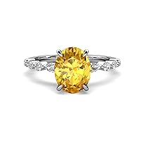 2.18 ctw Citrine Oval Shape (9 x 7 mm) alternating Side Marquise & Round Lab Grown Diamond Hidden Halo Engagement Ring in 14K Gold