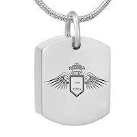 misyou Silver Square Military Wing Aunt Stainless Steel Cremation Necklace Jewelry Memorial Keepsakes Pendant