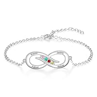Real Gold 10K/14K/18K Heart Infinity Birthstone Bracelet for Women Name Engraved Jewelry Idea Gift for Mother Nana Wife