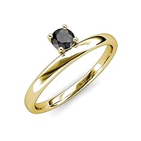 Round Black Diamond 0.50 ct Women Solitaire Asymmetrical Stackable Ring 10K Gold