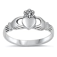 Sterling Silver Women's Claddagh Heart Hand Ring Cute 925 Band 9mm Sizes 2-14