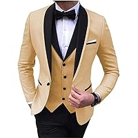 Casual Men Suit 3 PCs(Jacket+Pants+Vest) Shawl Lapel Slim Fit Blazer Wedding Grooms Tuxedo
