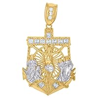 10k Two tone Gold Mens Princess Cut CZ Cubic Zirconia Simulated Diamond Religious Crucifix Nautical Ship Mariner Anchor Charm Pendant Necklace Jewelry Gifts for Men