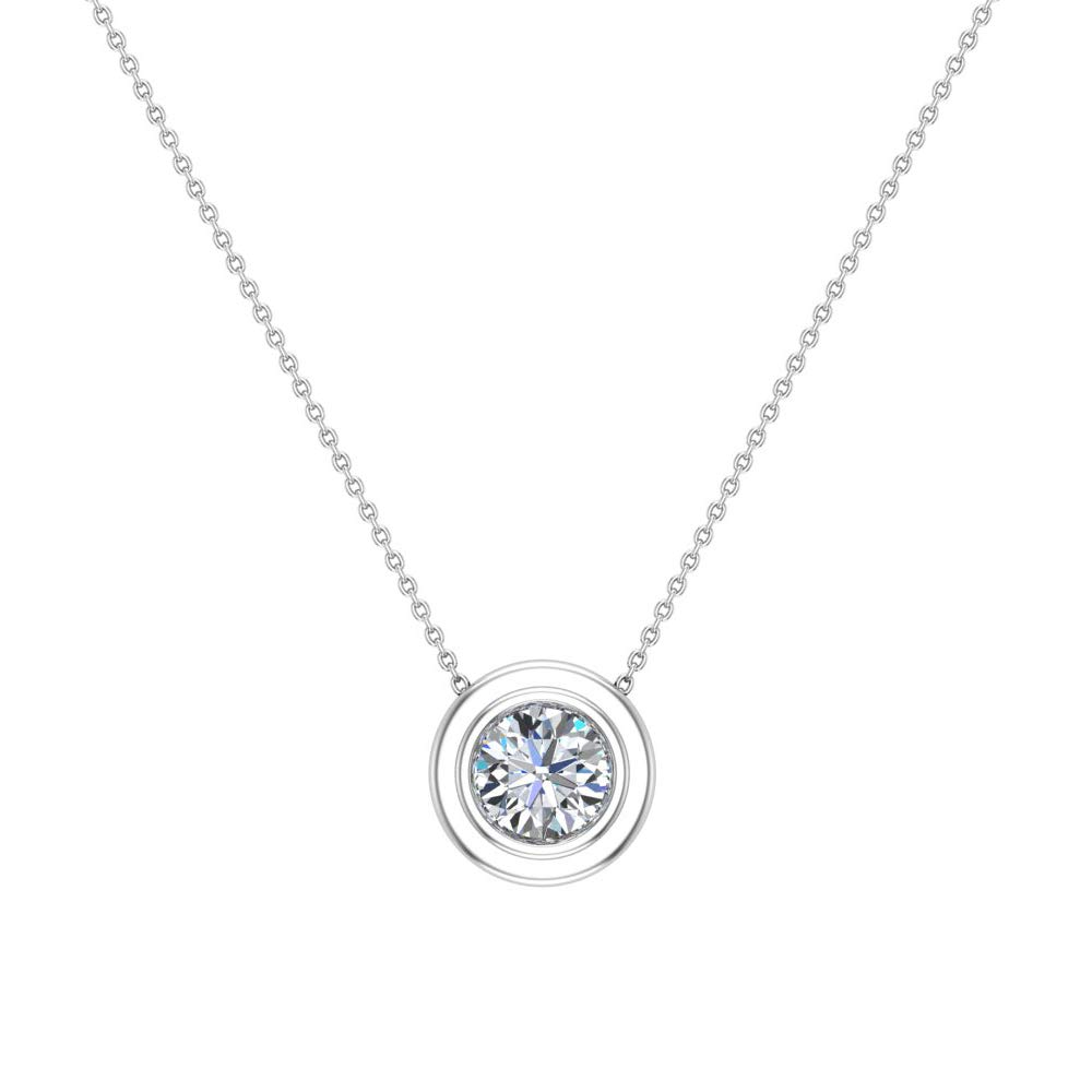 14K Gold Necklace Round Diamond Bezel Set Solitaire Chain Slide 5.20 mm