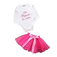 Baby Autumn Clothes Girl Girls' Long Sleeved Letter Romper Skirt Two Piece Set The Princess Has Arrived Heart Headband (Pink, 12-18 Months)
