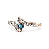 Round Lab Grown Diamond and Blue Diamond 2 Stone with Side Diamonds Bypass Engagement Ring 3/4 ctw 14K Gold