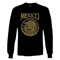 Vintage Gold Hecho En Mexico Mexican Flag Coat of Arms Escudo Mexicano Retro Long Sleeve Men's