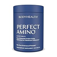 BodyHealth PerfectAmino (600 ct) Easy to Swallow Tablets, Essential Amino Acids Supplement with BCAAs, Vegan Protein for Pre/Post Workout & Muscle Recovery with Lysine, Tryptophan, Leucine, Methionine