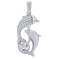 925 Sterling Silver Mens Women CZ Dolphin Dance Charm Pendant Necklace Measures 28.9x12.8mm Wide Jewelry for Men