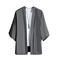 Men's Beach Shirt Black and White Kimono Style