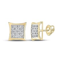 Yellow-tone Sterling Silver Mens Round Diamond Kite Square Earrings 1/10 Cttw