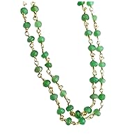 36 inch long gem chrysoprase 3-4mm rondelle shape faceted cut beads wire wrapped gold plated rosary chain for jewelry making/DIY jewelry crafts #Code - ROSARYCH-0226