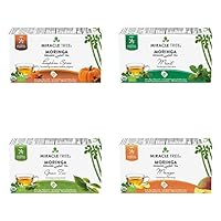 Miracle Tree - Organic Moringa Superfood Tea, 4 Pack Bundle, 4x25 Individually Sealed Tea Bags (Pumpkin Spice, Mint, Green Tea, Mango)