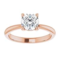 10K Solid Rose Gold Handmade Engagement Rings 1 CT Round Cut Moissanite Diamond Solitaire Rings for Women, Promise Gifts