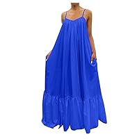 Faux Leaf Pocket Big Solid Swing Fashion Strap Dress Casual Loose Women Dress Backless Steady Clothing Dress