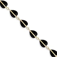 14k Yellow Gold Polished Black Simulated Onyx Bracelet 7 Inch Lobster Claw Jewelry for Women