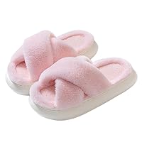 Womens House Slippers Cross Band Open Toe, Soft Thick Sole Bedroom Slippers Women Memory Foam, Comfy Fuzzy Slip On Non-Slip Womens Slippers Indoor