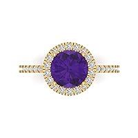 Clara Pucci 1.85ct Round Cut Solitaire halo Genuine Natural Purple Amethyst Engagement Promise Anniversary Bridal Ring 18K Yellow Gold