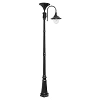 Everest Outdoor Solar Lamp Post Light Kit, Black Cast Aluminum Industrial Style Downlight Lamp, Light Pole, and Concrete Sleeve Anchors with Warm White Light 2700K (109001)