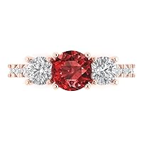 Clara Pucci 2.1 Brilliant Round Cut Solitaire 3 stone Accent Natural Red Garnet Anniversary Promise Engagement ring Solid 18K Rose Gold