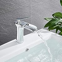 Faucets,Kitchen Faucet Basin Faucets Waterfall Bathroom Faucet Single Handle Basin Mixer Tap Bath Antique Brass Faucet Sink Water Crane Silver Taps/Chrome Polish
