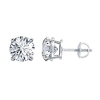 Brilliant 3mm To 10mm Round Cut White Diamond .925 Sterling Silver Engagement Stud Earrings Screw Back Posts For Girl's & Women's