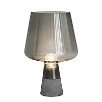 Farmhouse Table Lamp,Bedside Table Lamps,Art Deco Side Table Lamp,with Glass Shade and Cement Base, for Bedroom, Living Room, Office Study, Decoration,Smoke Gray