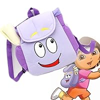 Ḏoras Backpack with Map, Cute Cartoon Toys Purple Explorer Plush Bag for Girls, Birthday Christmas Gift for School (Small)