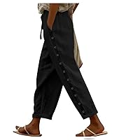 SNKSDGM Womens Wide Leg Linen Pants Dressy Casual High Elastic Waisted Palazzo Pant Baggy Pleated Trousers with Pocket