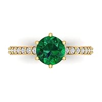 Clara Pucci 2.06 Brilliant Round Cut Solitaire Stunning Simulated Emerald Accent Anniversary Promise Bridal ring Solid 18K Yellow Gold