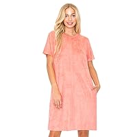 Audrey Suede Round Neck Short Sleeve Knee Length Dress with Pockets