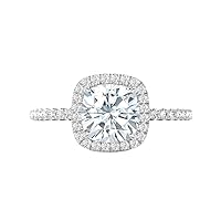 Siyaa Gems 4 CT Cushion Diamond Moissanite Engagement Ring Wedding Ring Eternity Band Solitaire Halo Hidden Prong Silver Jewelry Anniversary Promise Ring Gift