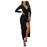 Women's Casual Dresses Fashion Solid Color V-Neck Long Sleeve Open Dress Evening Dress