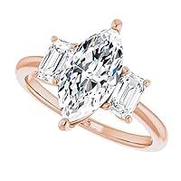 10K Solid Rose Gold Handmade Engagement Ring 3 CT Marquise Cut Moissanite Diamond Solitaire Wedding/Bridal Rings for Women/Her Proposes Ring
