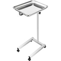 VEVOR Lab Cart Stainless Steel Mayo Tray Stand 18x14 Inch Trolley Mayo Stand Adjustable Height 32-51 Inch Instrument Tray with Removable Tray & 4 Omnidirectional Wheels for Home Equipment Personal Car