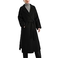 Autumn Winter Women Classic 100% Wool Coat Turn-Down Collar Belt Double Layer Notch Long Sleeve Overcoat