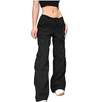 YZHM Womens Denim Cargo Pants Low Rise Hiking Pants with Pockets Casual Long Trousers Hip-Hop Pants Straight Leg Jeans Pants