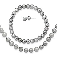 925 Sterling Silver Rhodium p 7 8mm Grey Freshwater Cultured Pearl Earrings Bracelet Necklace Set Jewelry for Women