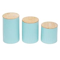 Home Basics Wave Design 3 Piece Kitchen Canisters (Turquoise) Modern Canister Sets For The Kitchen | With Bamboo Lids | Perfect For Storing Dry Food, Baking Staples, Snacks, and More