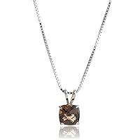 MAX + STONE 925 Sterling Silver 6mm Cushion Cut Birthstone Solitaire Pendant Necklace for Women with 18 inch Box Chain