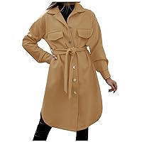 Womens Winter Snow Trench Coat with Belt Casual Long Button Overcoat Lapel Open Front Cardigan Outwear Woolen