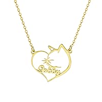 LONAGO Cat Necklace with Name Personalizec Name Cat Necklace Custom Heart Cat Pendant Necklace Gift for Women Girls