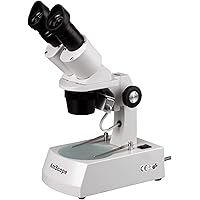 AmScope SE305R-A Forward-Mounted Binocular Stereo Microscope, WF10x Eyepieces, 10X/30X Magnification, 1X and 3X Objectives, Upper and Lower Halogen Light Source, Arm Stand, 120V