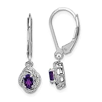925 Sterling Silver Dangle Polished Leverback Diamond and Amethyst Earrings Measures 26x7mm Wide Jewelry for Women