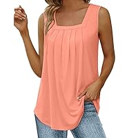 Camisole for Women Square Neck Summer Tank Tops Sleeveless Blouses Loose Fit Curved Hem Shirts