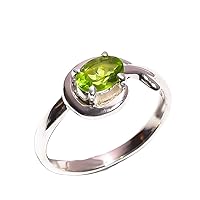 Sterling Silver 925 Natural Peridot Ring for Women, Girls in Sterling Silver Birthstone Jewelry Gift for Her | Birthday wedding | Anniversary Engagement (6.5 US Size)