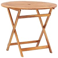 vidaXL Solid Acacia Wood Round Folding Patio Dining Table – Weather-Resistant and Durable – Rustic Charm – Perfect for Patio, Garden, or Terrace