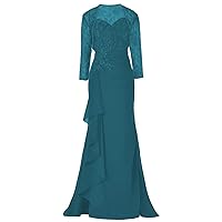 Women's Long Sleeves Formal Mother of The Bride Dresses with Jacket Chiffon Elegant Wedding Guest Dress