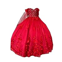 Trendy Red 3D Floral Flowers Patterns Ball Gown Quinceanera Prom Dresses with Cape V Neck 2024