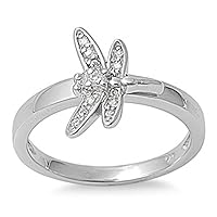 Clear CZ Polished Dragonfly Butterfly Ring .925 Sterling Silver Band Sizes 5-9
